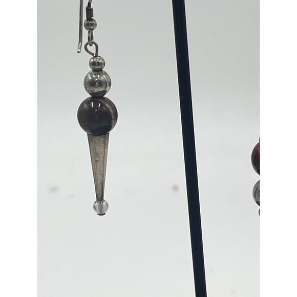 Artisan Made Mismatched Brown Jasper Ball Sterling Silver Dangle Earrings - Picture 6 of 11